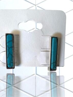 Turquoise Bar Inlay Stud Earrings - Women's Silver-Tone